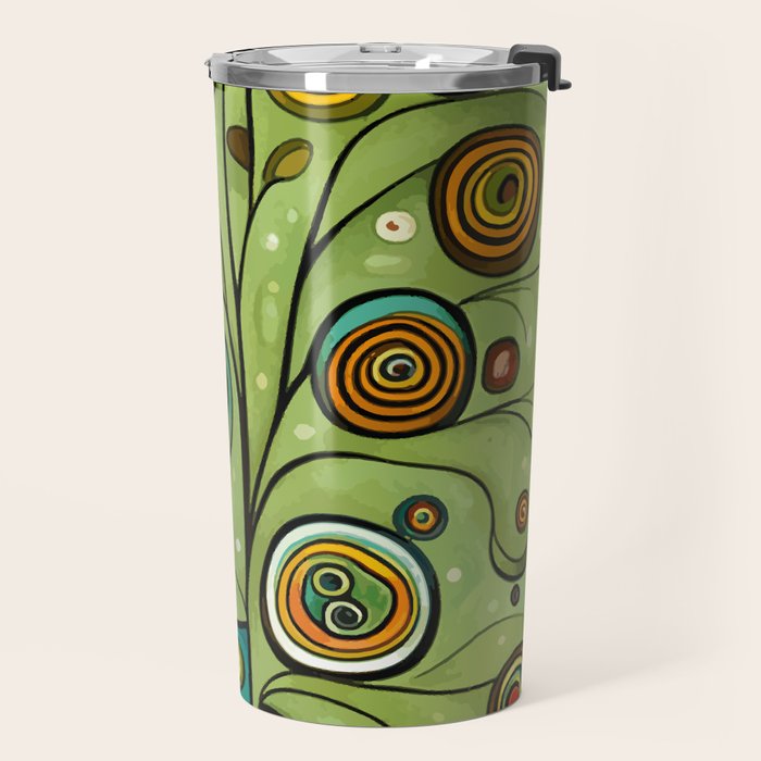 Cute Abstract Flowers in a Blue Green Vase Travel Mug Gallery Image 2