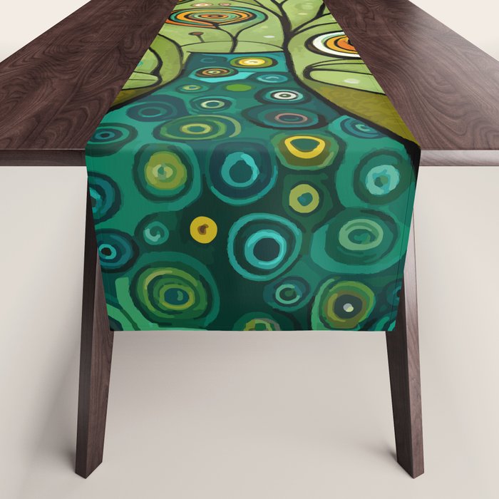 Cute Abstract Flowers in a Blue Green Vase Table Runner Gallery Image 1