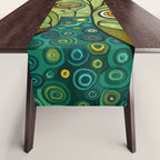 Cute Abstract Flowers in a Blue Green Vase Table Runner Gallery Image 1