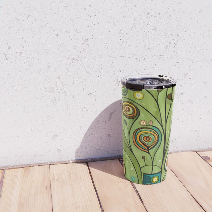 Cute Abstract Flowers in a Blue Green Vase Travel Mug Gallery Image 4