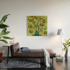 Cute Abstract Flowers in a Blue Green Vase Wood Wall Art Gallery Image 2