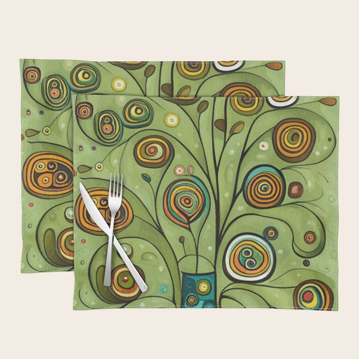 Cute Abstract Flowers in a Blue Green Vase Placemat Gallery Image 1