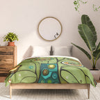 Cute Abstract Flowers in a Blue Green Vase Comforter Gallery Image 3