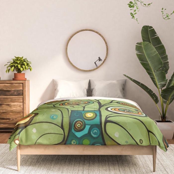 Cute Abstract Flowers in a Blue Green Vase Comforter Gallery Image 3