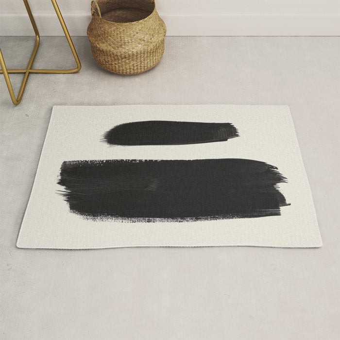 Mid Century Modern Minimalist Abstract Art Brush Strokes Black & White Ink Art Brush Strokes Rug Gallery Image 1