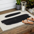 Mid Century Modern Minimalist Abstract Art Brush Strokes Black & White Ink Art Brush Strokes Outdoor Rug Gallery Image 2