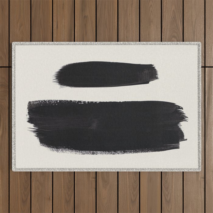 Mid Century Modern Minimalist Abstract Art Brush Strokes Black & White Ink Art Brush Strokes Outdoor Rug Gallery Image 1