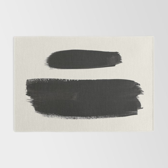 Mid Century Modern Minimalist Abstract Art Brush Strokes Black & White Ink Art Brush Strokes Rug Gallery Image 2