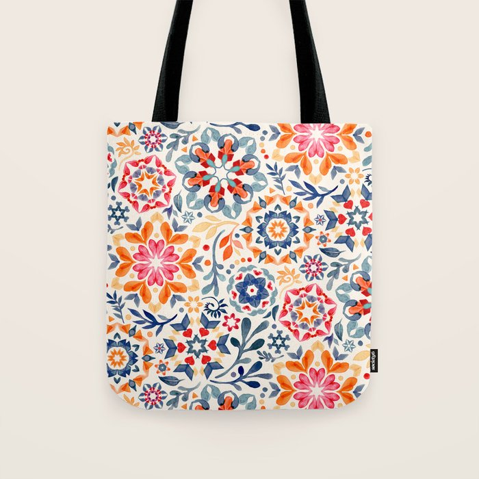 Watercolor Kaleidoscope Floral - desaturated Tote Bag Gallery Image 1