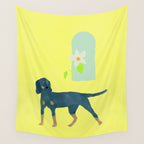 Dog and a Half-Round Window - Green and Yellow Wall Tapestry Gallery Image 4