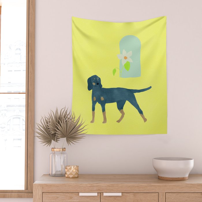 Dog and a Half-Round Window - Green and Yellow Wall Tapestry Gallery Image 2