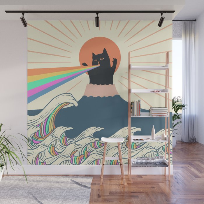 Meowtain cat 5 rainbow wave catzilla  Wall Mural Gallery Image 1