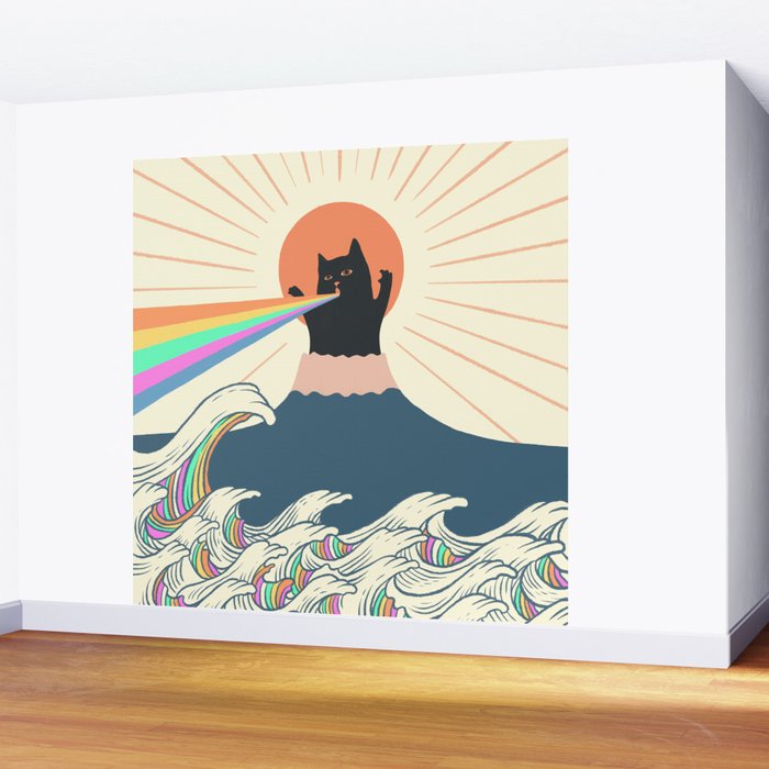 Meowtain cat 5 rainbow wave catzilla  Wall Mural Gallery Image 2
