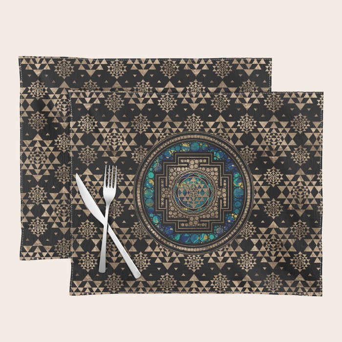 Sri Yantra  / Sri Chakra Marble and Gold Placemat Gallery Image 1