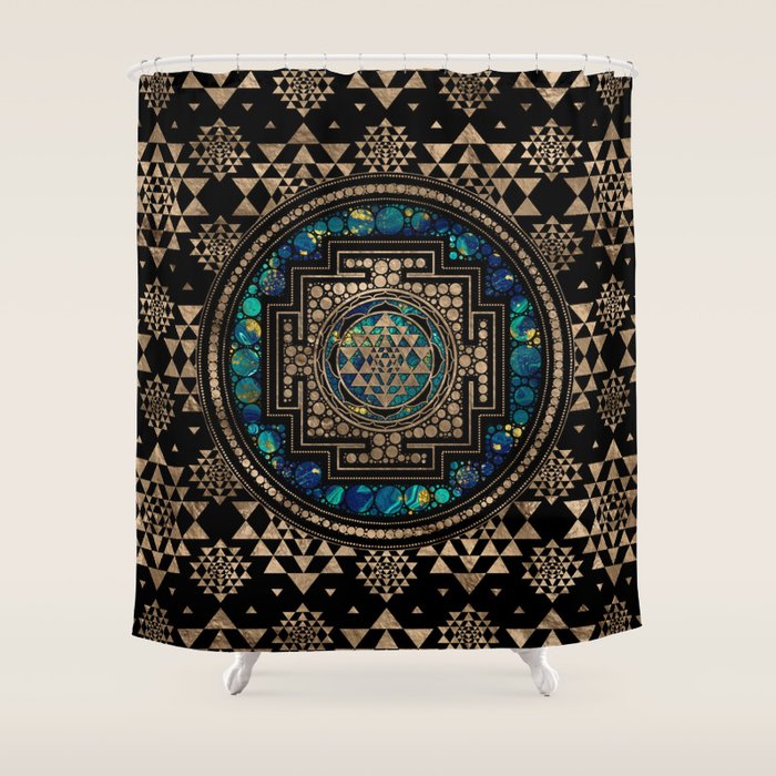 Sri Yantra  / Sri Chakra Marble and Gold Shower Curtain Gallery Image 1