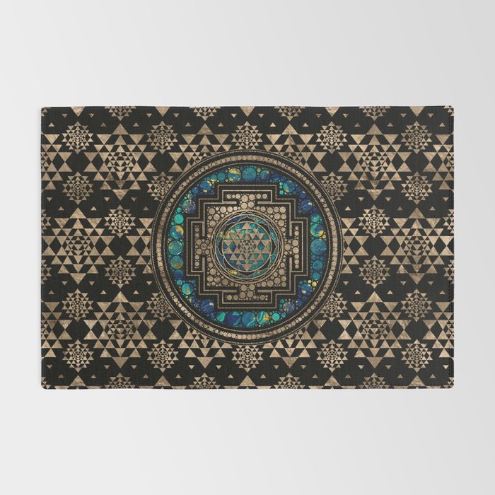 Sri Yantra  / Sri Chakra Marble and Gold Rug Gallery Image 2