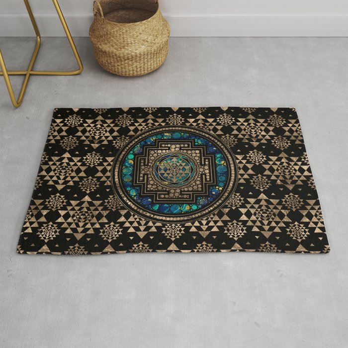 Sri Yantra  / Sri Chakra Marble and Gold Rug Gallery Image 1