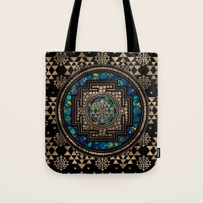 Sri Yantra  / Sri Chakra Marble and Gold Tote Bag Gallery Image 1