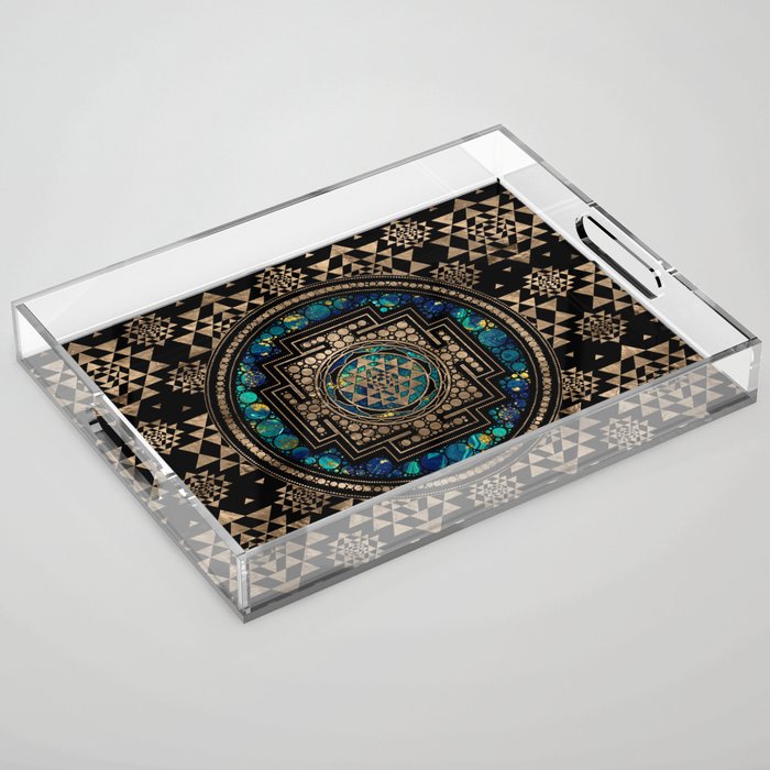 Sri Yantra  / Sri Chakra Marble and Gold Acrylic Tray Gallery Image 1
