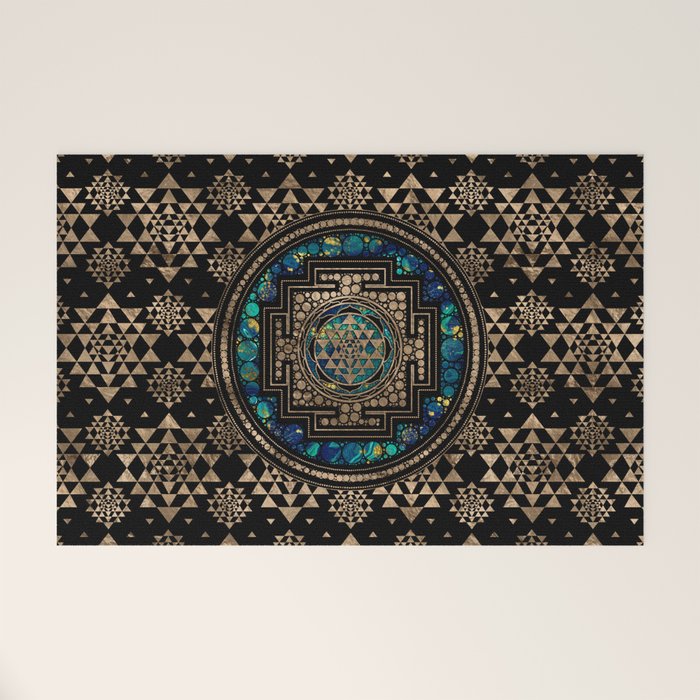 Sri Yantra  / Sri Chakra Marble and Gold Welcome Mat Gallery Image 1