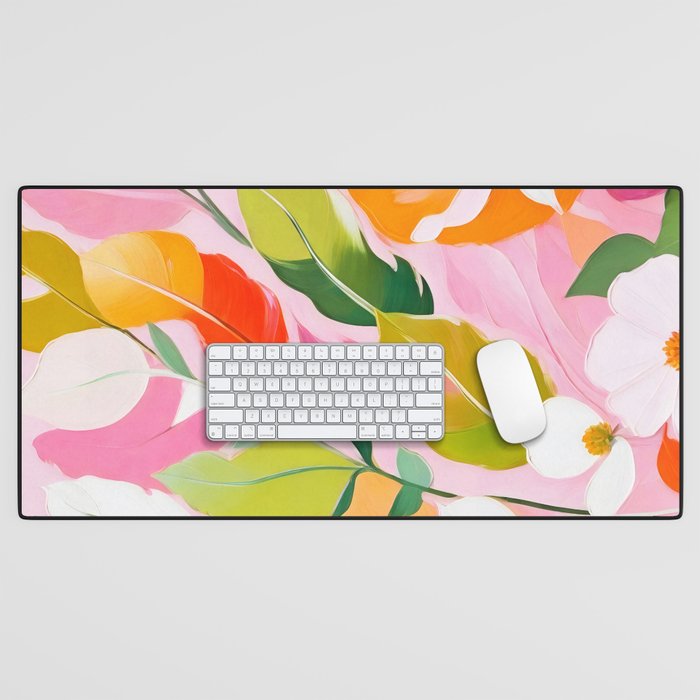 Pastelchio, Pastel Floral Botanical Spring, Flowers Blush Blossom Pink Garden Painting, Bohemian Chic Subdued Nature Plants Desk Mat Gallery Image 1