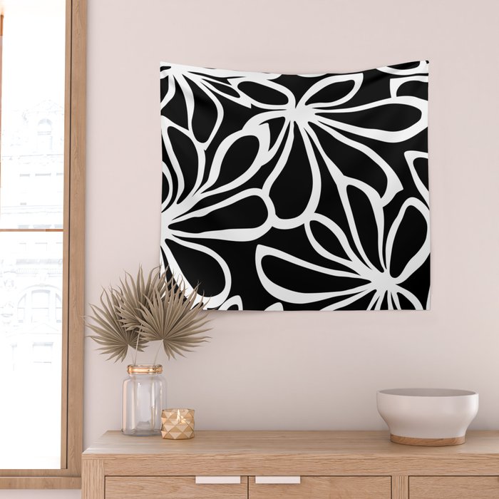 Abstract black and white flower art pattern Wall Tapestry Gallery Image 2
