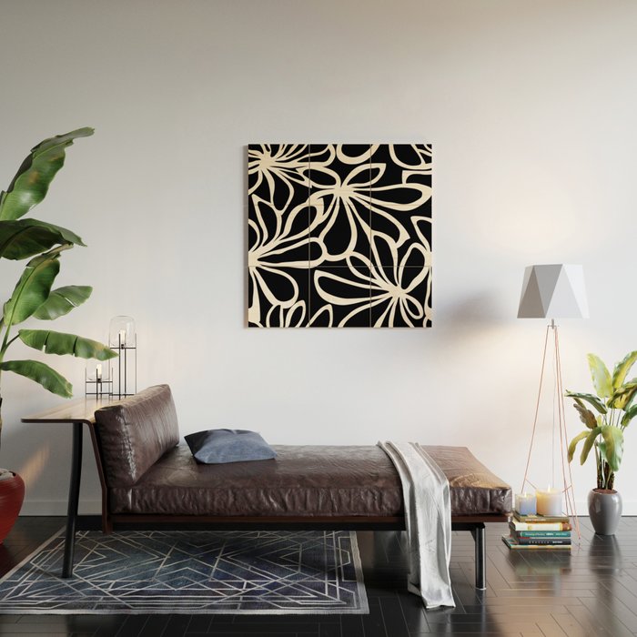 Abstract black and white flower art pattern Wood Wall Art Gallery Image 2