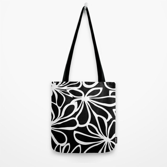 Abstract black and white flower art pattern Tote Bag Gallery Image 2