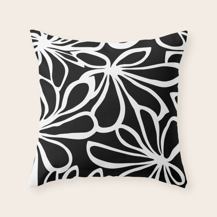 Abstract black and white flower art pattern Throw Pillow Gallery Image 6