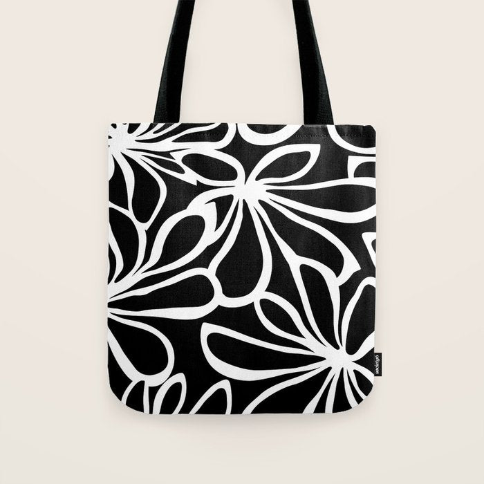 Abstract black and white flower art pattern Tote Bag Gallery Image 1