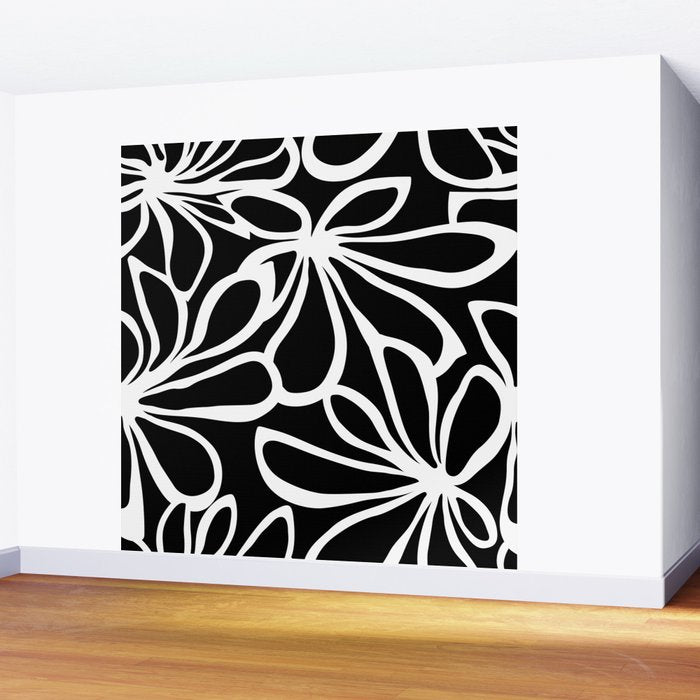Abstract black and white flower art pattern Wall Mural Gallery Image 2
