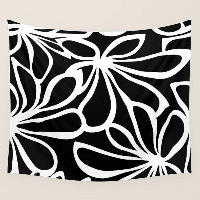 Abstract black and white flower art pattern Wall Tapestry Gallery Image 4