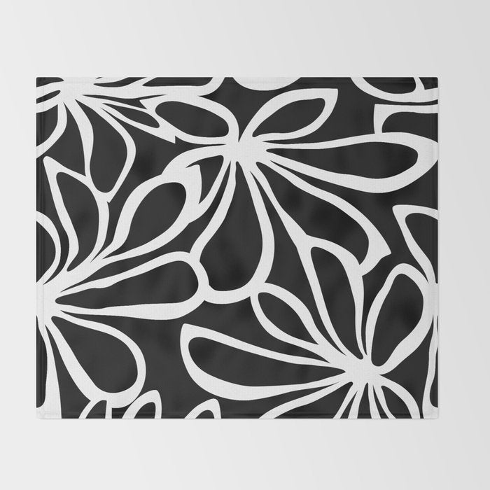 Abstract black and white flower art pattern Throw Blanket Gallery Image 2