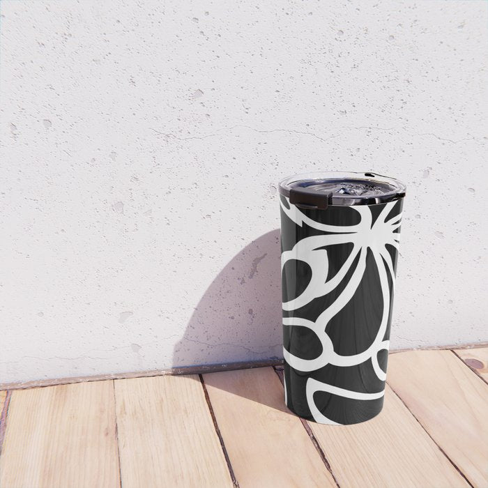 Abstract black and white flower art pattern Travel Mug Gallery Image 4