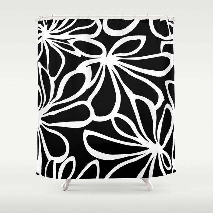 Abstract black and white flower art pattern Shower Curtain Gallery Image 1