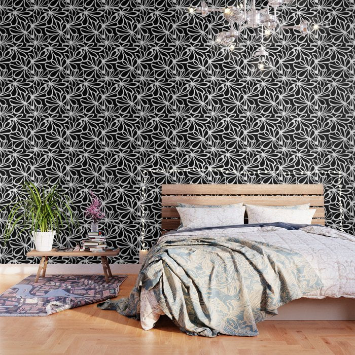 Abstract black and white flower art pattern Wallpaper Gallery Image 3