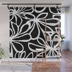 Abstract black and white flower art pattern Wall Mural Gallery Image 1