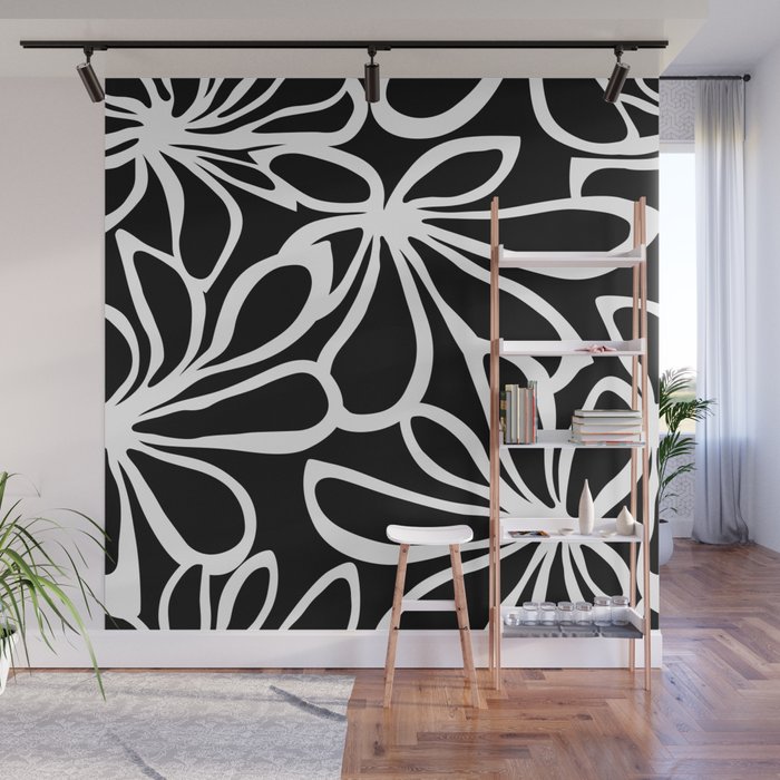 Abstract black and white flower art pattern Wall Mural Gallery Image 1