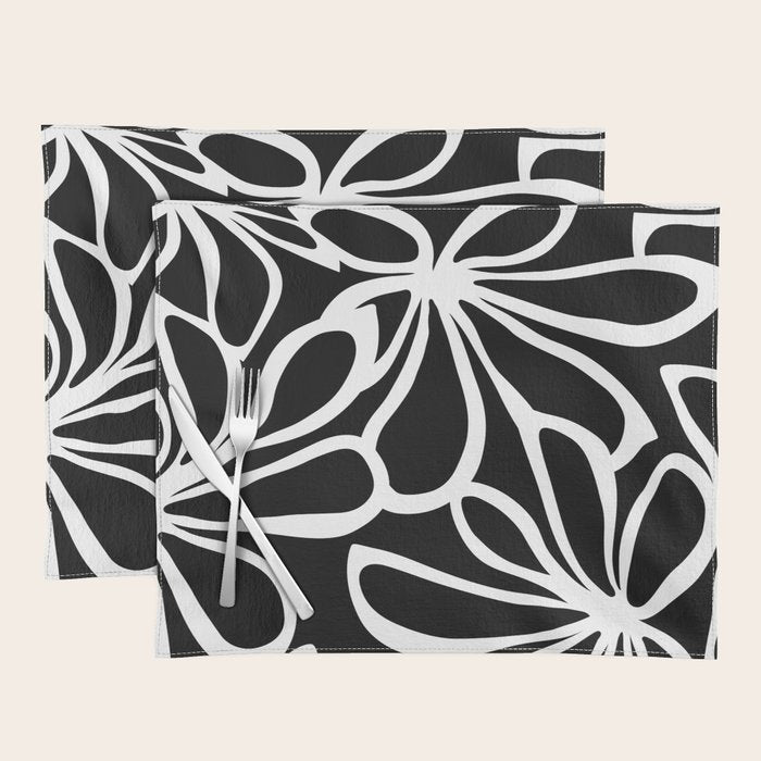 Abstract black and white flower art pattern Placemat Gallery Image 1