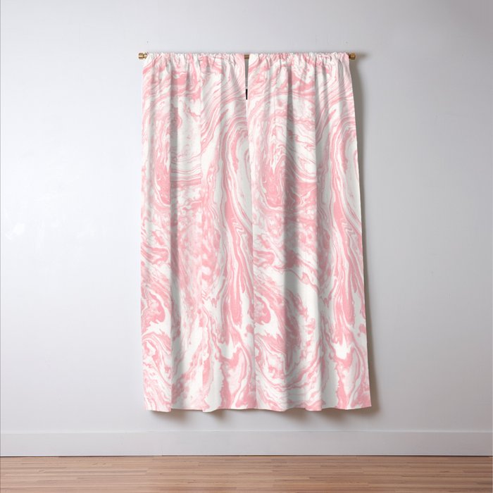 Elegant coral pink white watercolor abstract marble Window Curtain Gallery Image 3