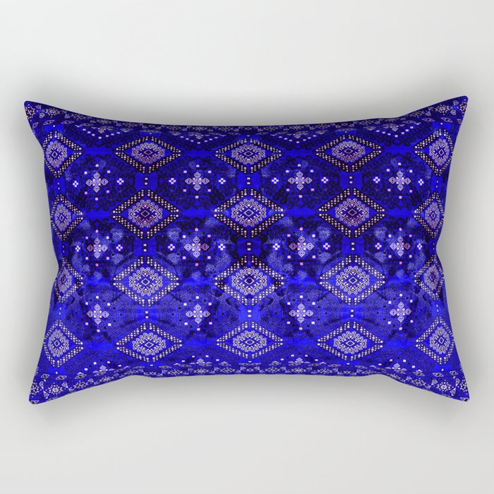 Oriental Opulence: Royal Blue Velvet Moroccan Majesty Rectangular Pillow Gallery Image 1