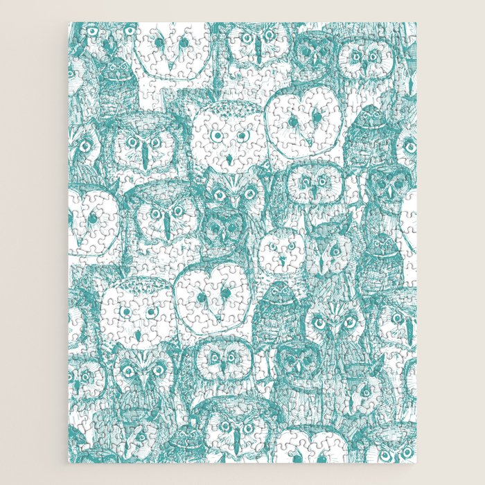 just owls teal blue Jigsaw Puzzle Gallery Image 1