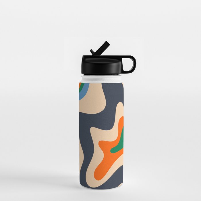 Retro Liquid Swirl Abstract Pattern Blue Beige Orange Mustard Green Water Bottle Gallery Image 1