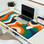 Retro Liquid Swirl Abstract Pattern Blue Beige Orange Mustard Green Desk Mat Gallery Image 2