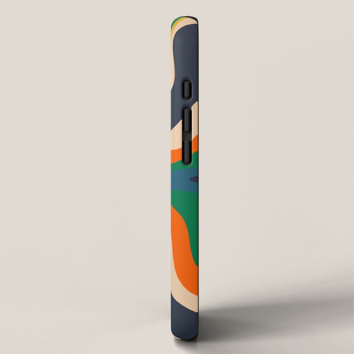 Retro Liquid Swirl Abstract Pattern Blue Beige Orange Mustard Green iPhone Case Gallery Image 2