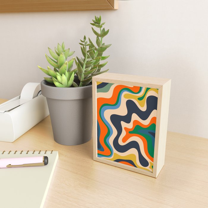 Retro Liquid Swirl Abstract Pattern Blue Beige Orange Mustard Green Mini Art Print Gallery Image 2