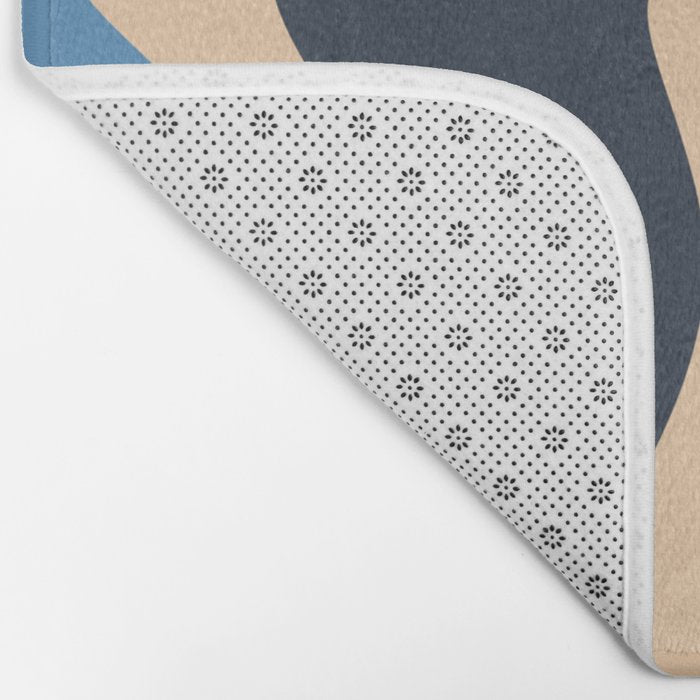 Retro Liquid Swirl Abstract Pattern Blue Beige Orange Mustard Green Bath Mat Gallery Image 2