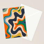 Retro Liquid Swirl Abstract Pattern Blue Beige Orange Mustard Green Stationery Card Gallery Image 2