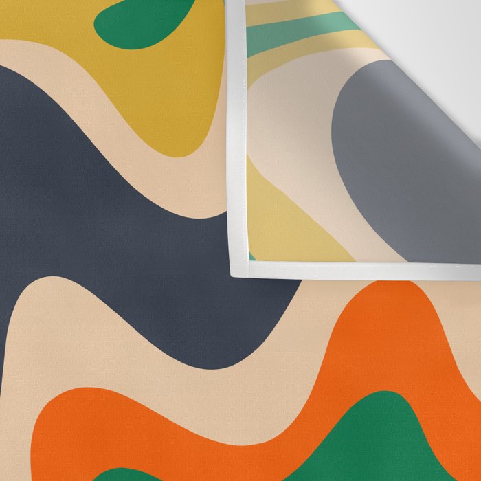 Retro Liquid Swirl Abstract Pattern Blue Beige Orange Mustard Green Wall Tapestry Gallery Image 3