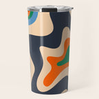 Retro Liquid Swirl Abstract Pattern Blue Beige Orange Mustard Green Travel Mug Gallery Image 1